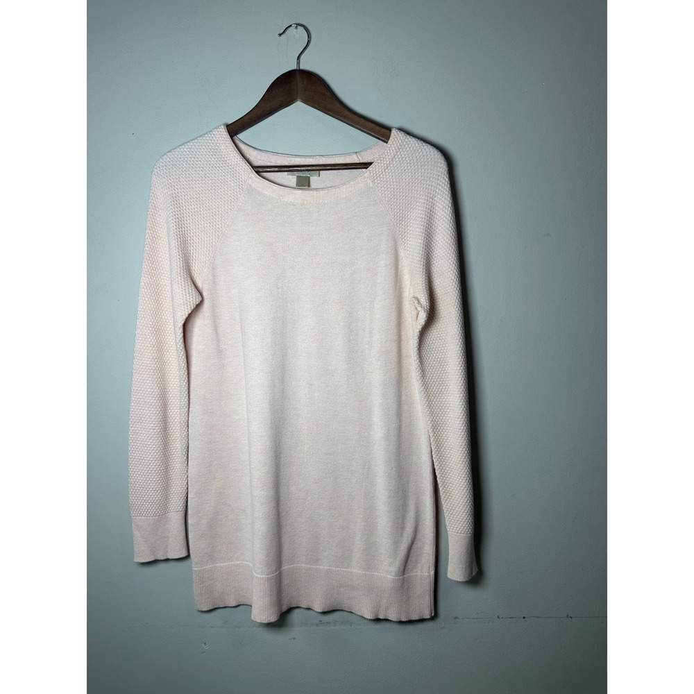 🎃Loft Womens Pink Textured Raglan Sleeve Tunic Sweater Size M Preppy